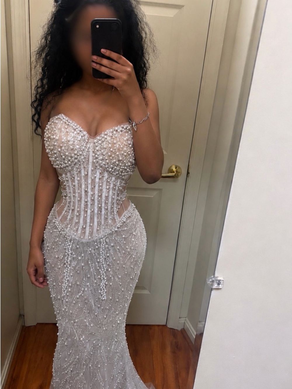 Strapless Ivory Pearl-Embellished Mermaid Dress